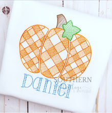 Load image into Gallery viewer, Gingham Plaid Pumpkin with Leaf
