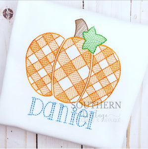 Gingham Plaid Pumpkin with Leaf