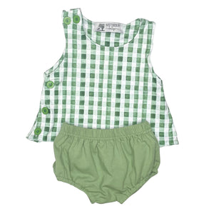 Sage Watercolor Gingham Bloomer Set (RTS)