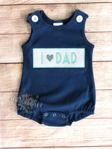 Faux smock I love Dad Navy bubble with seafoam thread