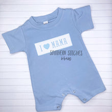 Load image into Gallery viewer, I Love Mama Bitty Dot Frame w/ Fishtail Font Short Romper

