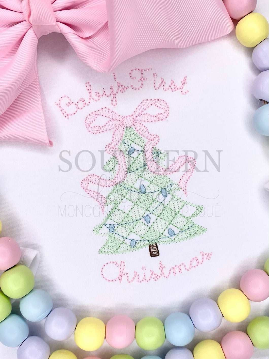Baby’s First Gingham Christmas Tree with Bow Shirt