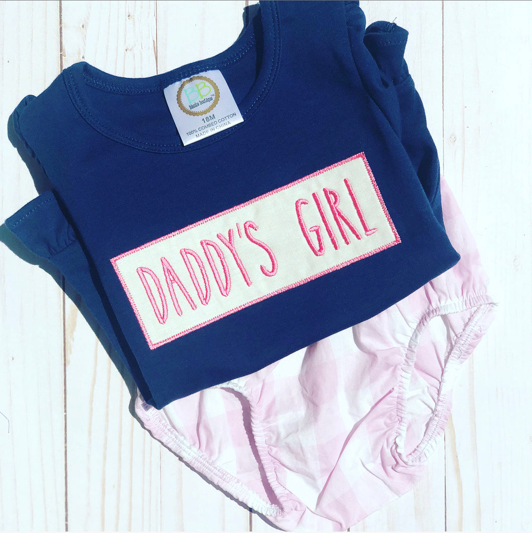 Daddys girl navy ruffle shirt w/light pink diaper cover