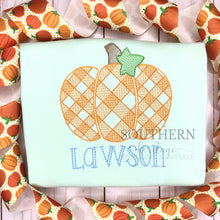 Load image into Gallery viewer, Gingham Plaid Pumpkin with Leaf
