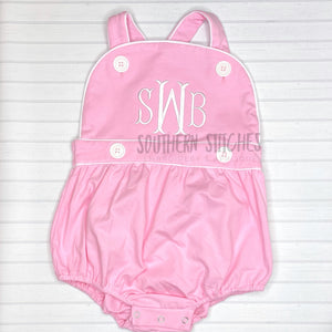 Personalized Monogrammed Embroidered Pink Sunsuit Bubble Romper